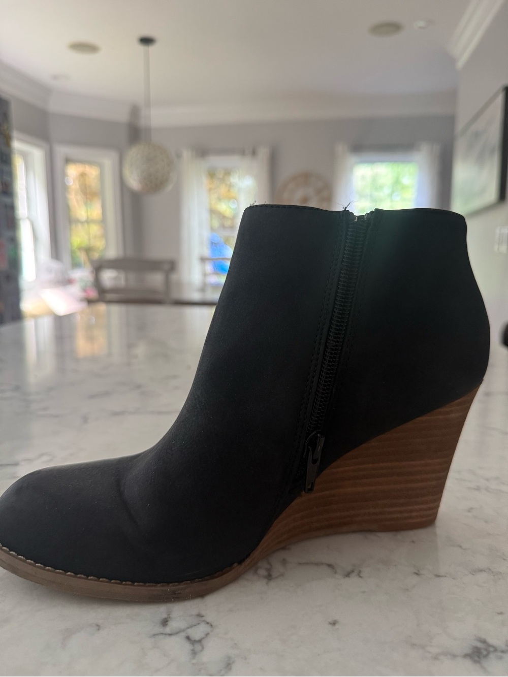 Report Black Wedge Ankle Boot with Wood-Effect Heel